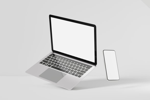 3D插图渲染对象。笔记本电脑银黑色配上智能手机黑屏。图片下载