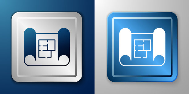 白宫计划图标孤立在蓝色和灰色图片下载
