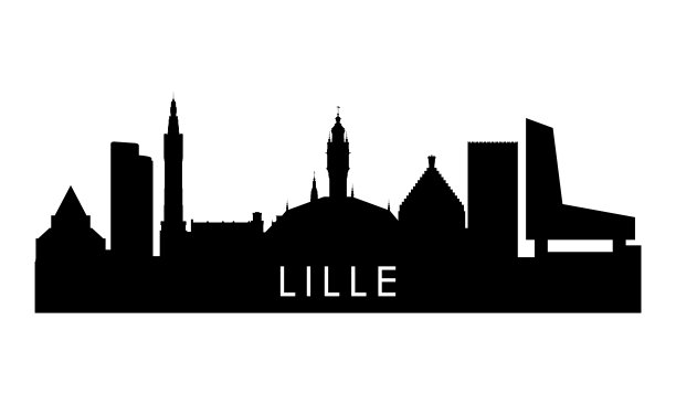 里尔天际线轮廓。黑色里尔城市设计孤立在白色背景上。图片下载