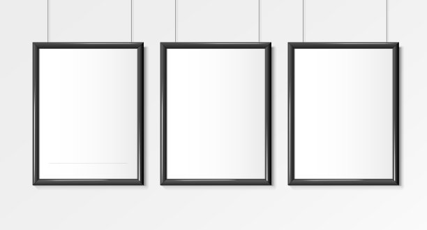 三个现实的黑色垂直A4框架。墙上的海报模型图片下载