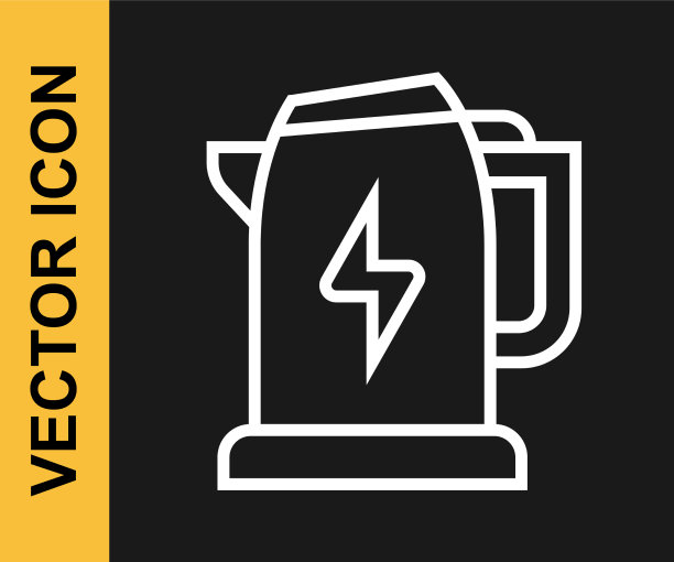 白色线电水壶图标孤立在黑色图片下载