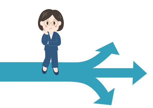 处于人生十字路口的女人。戴眼镜的中年办公室职员。矢量插图。图片下载