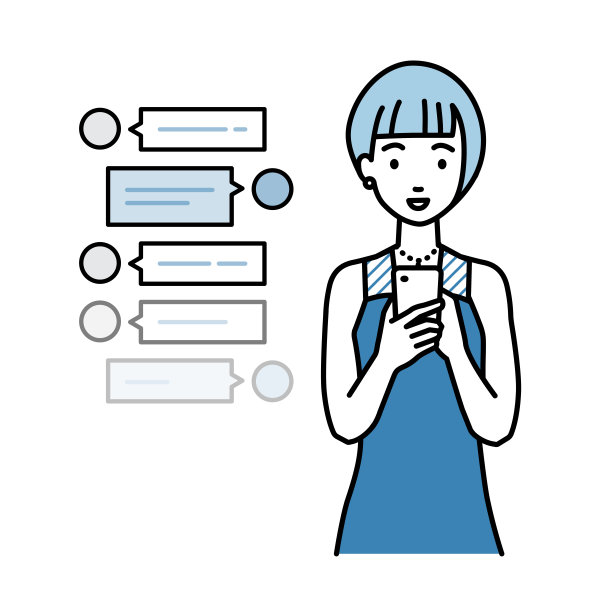 穿着衣服的女子站在那里，看着手中的智能手机，通过sns聊天聊天图片下载