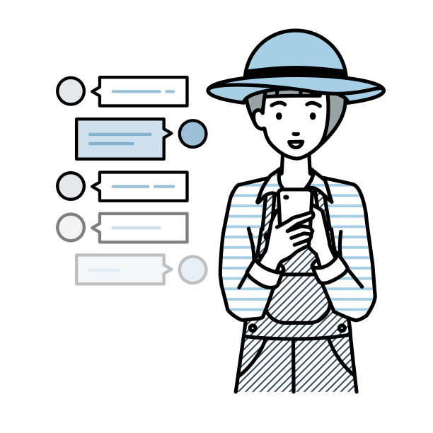 一位农家妇女站在那里，看着手中的智能手机，通过sns聊天聊天图片下载