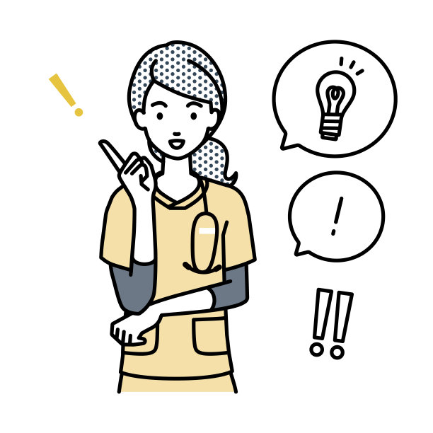 一个护士站在那里想出了一个好主意，她拿着一个手势灯泡和一个感叹号图片下载