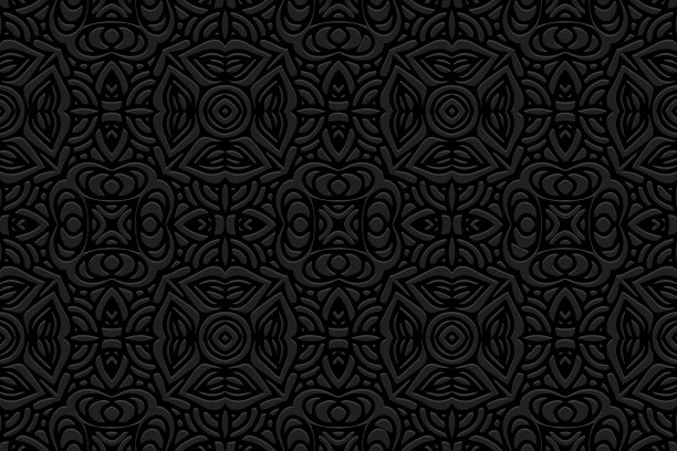 浮雕黑色背景设计。具有艺术质感的几何体凸民族立体图案。矢量图形模板在民间图片下载