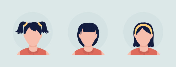 各种女孩发型半平颜色向量角色化身集图片下载