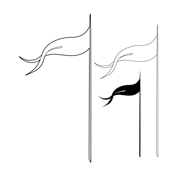 挥舞着中世纪的旗帜。分叉的旗帜。线条绘制和剪影。矢量插图。图片下载