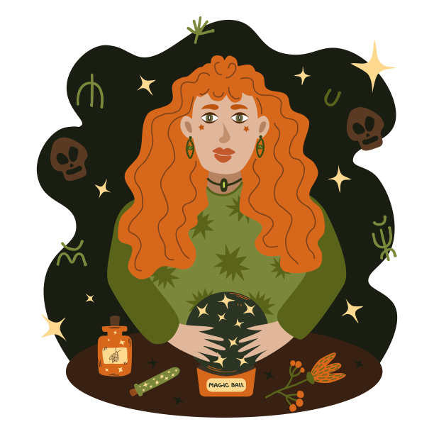 巫婆在一个玻璃魔术球上算命。图片下载