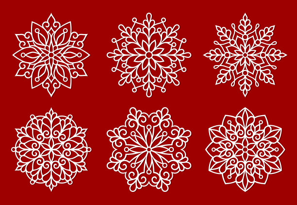 雪花剪纸剪影。向量组模板。冬季符号纸，激光切割或升华。图片下载