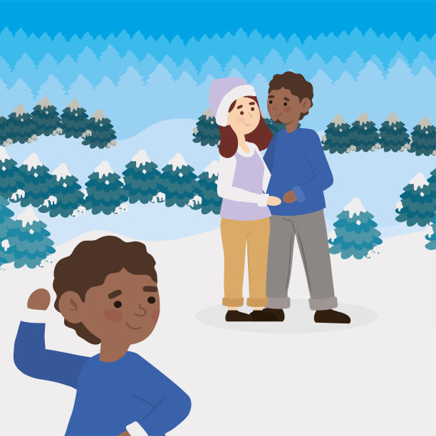 家庭在冬天的场景图片下载