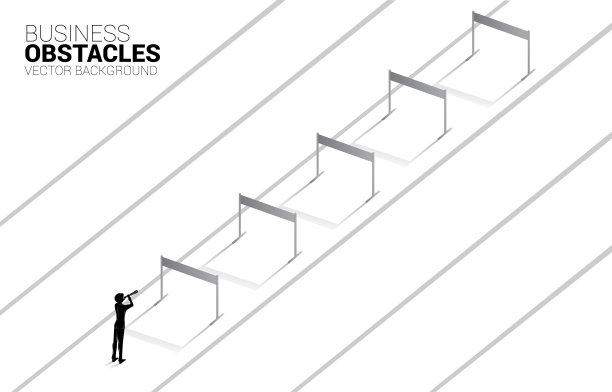 商人的剪影和望远镜寻找障碍障碍。图片下载