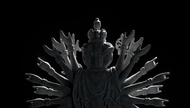 3d渲染的中国石雕菩萨在黑暗的背景下的中国神图片下载