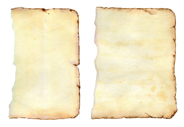 撕破的书页，没有文字的旧书页，水彩画图片下载