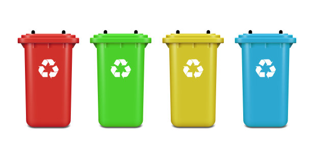 回收箱的塑料，纸，玻璃，金属的白色背景图片下载