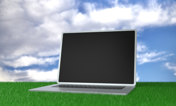 草上的空屏幕笔记本电脑图片下载