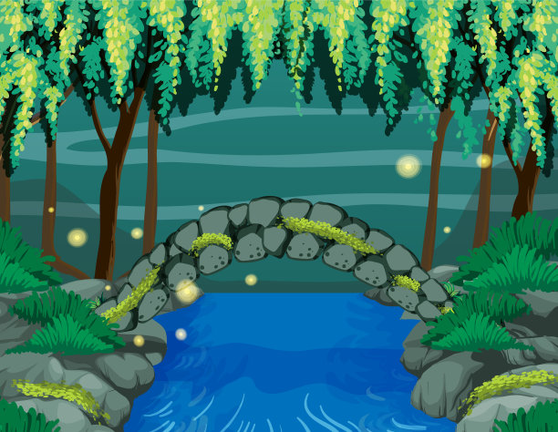 迷人的花园场景与石桥图片下载