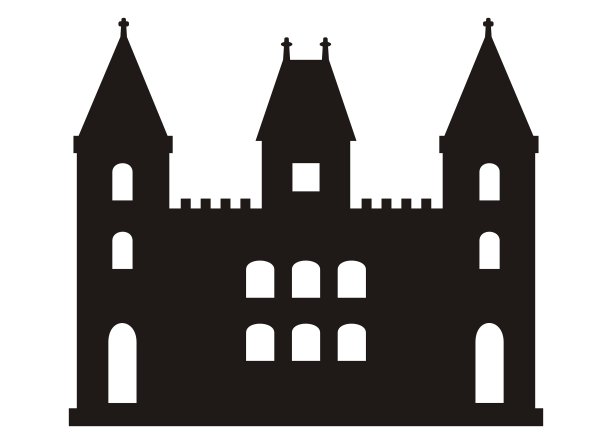 城堡与拱形窗户，黑色图标，eps。图片下载