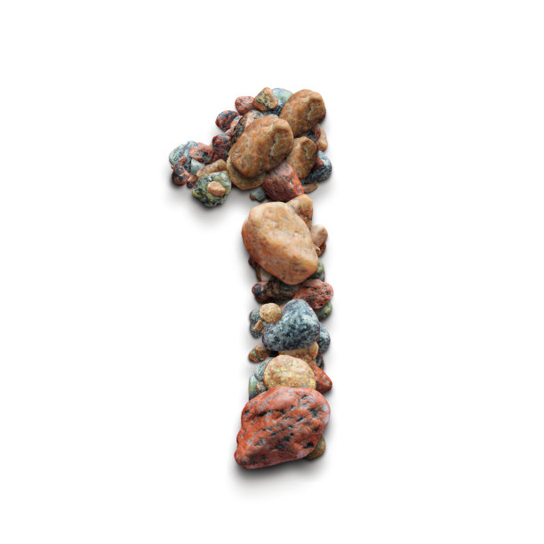 3d字母表，一组数字制作的石头在白色的背景上，一个，3d插图图片下载