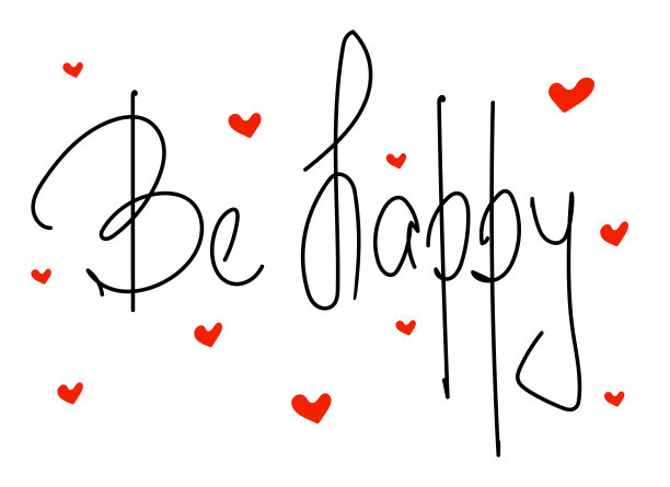 白色背景，黑色题字，红心快乐。矢量插图刻字图片下载
