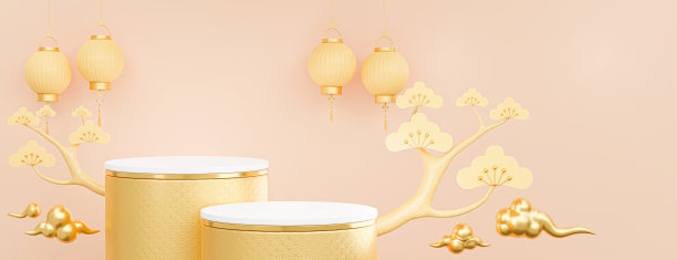 讲台上装饰着中国新年的概念图片下载