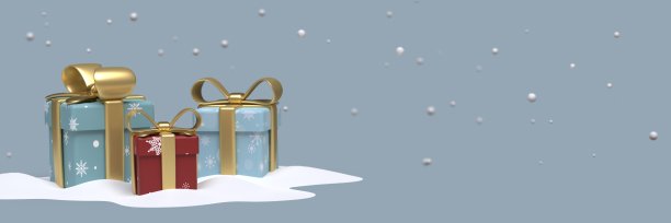 礼物盒与圣诞节包装在雪与复制空间。图片下载