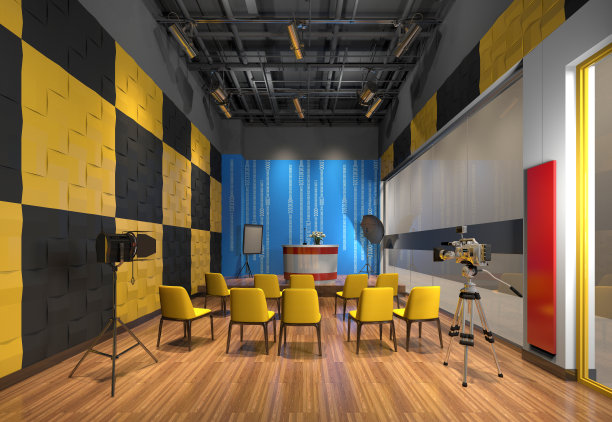 3d渲染新闻发布室，会议室和会议室图片下载
