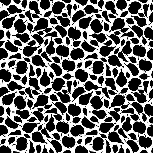 黑色水果剪影白色无缝图案矢量插图图片下载