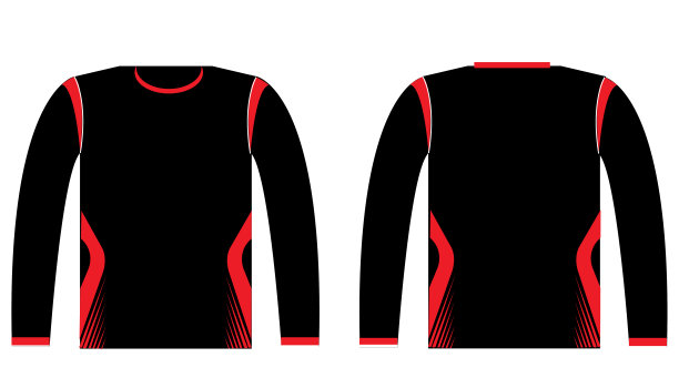 圆领衬衫长袖，黑色，红色，现代理念和概念矢量插图。图片下载