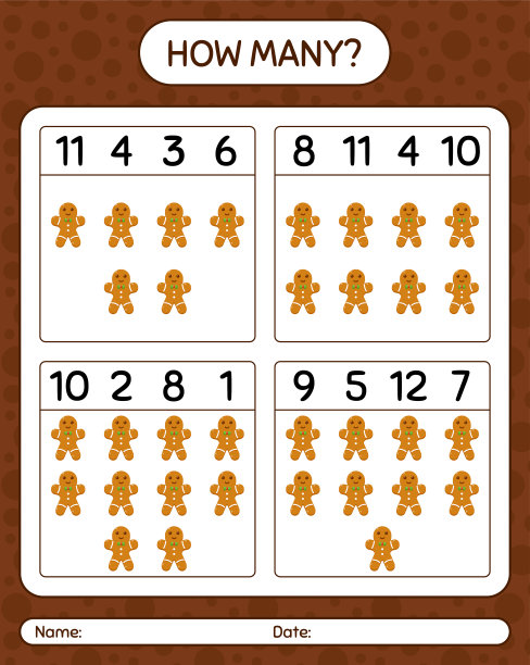用姜饼饼干数多少游戏。学龄前儿童习题表，儿童活动表图片下载