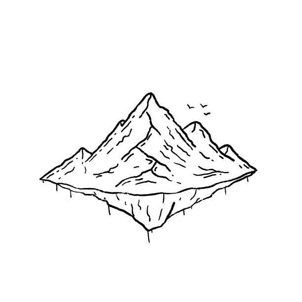 雕刻风格的飞岛。高的山脉。复古幻想插图孤立的白色图片下载