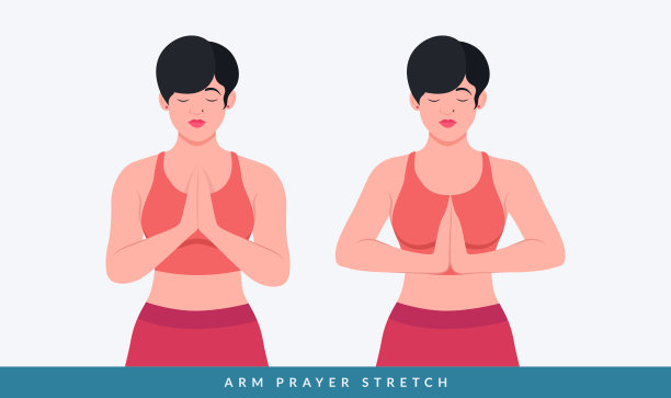 手臂祈祷伸展练习。做健身运动的妇女。图片下载