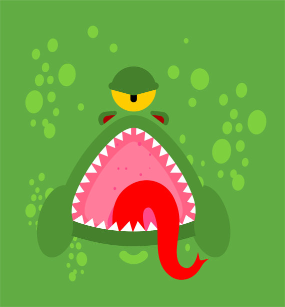 怪物的脸。牙齿和颚的绿色怪物图片下载