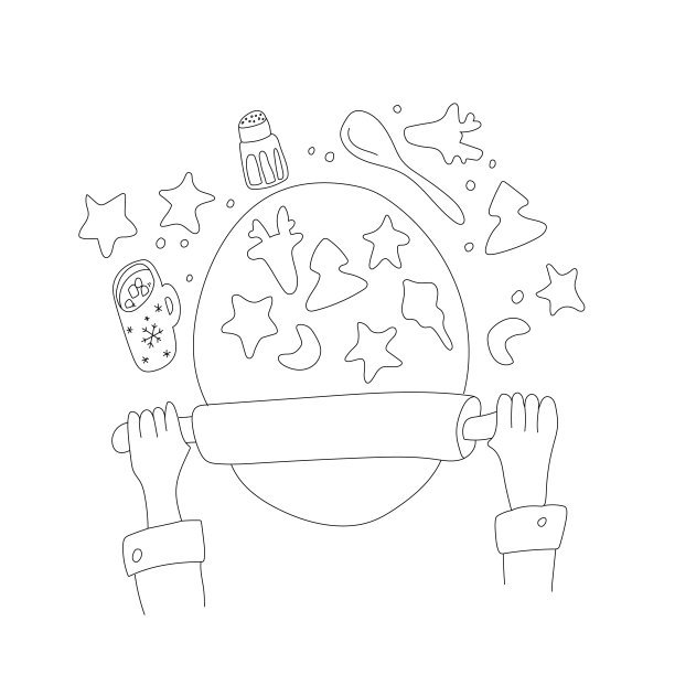 烹饪圣诞饼干。为圣诞做姜饼。假期准备。平面设计图片下载