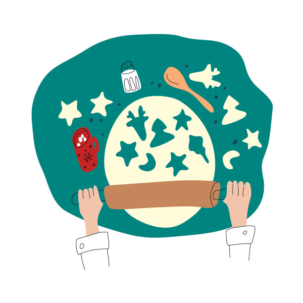 烹饪圣诞饼干。为圣诞做姜饼。假期准备。平面设计图片下载