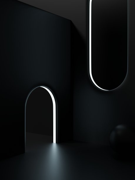 3D渲染暗室黑色工作室拍摄产品显示背景与几何形状和平台的小工具电子产品或技术产品。图片下载