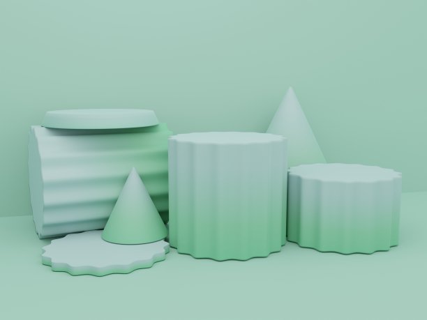 3D渲染梯度颜色工作室拍摄产品展示背景与圆形支柱平台块，用于护肤，保健或食品和饮料产品展示。粉色，绿色和蓝色。图片下载