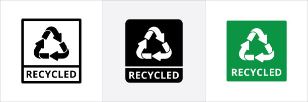 回收的符号图标集。回收标志贴纸和纸箱包装标签。重复使用或重复使用标记。图片下载