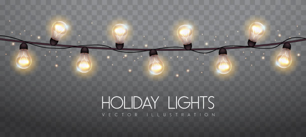 矢量garlang金色或黄色灯在透明的背景。节日的灯光矢量插图图片下载