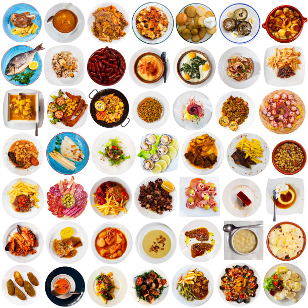 西班牙菜集菜盘孤立图片下载