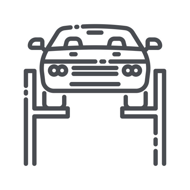 矢量线图标的一个服务检测站和一辆车的前视图隔离图片下载