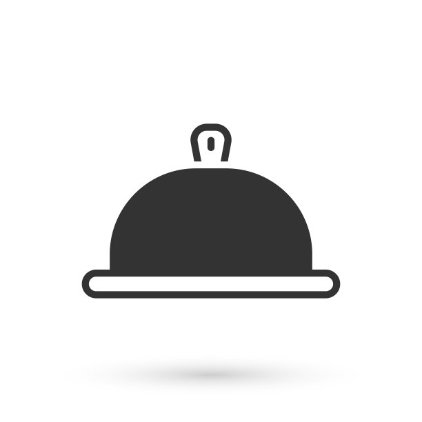 灰色覆盖一个托盘的食物图标孤立在白色的背景。托盘和盖子标志。带盖子的餐厅钟。向量图片下载