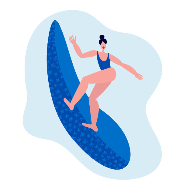 女人冲浪与波浪背景图片下载