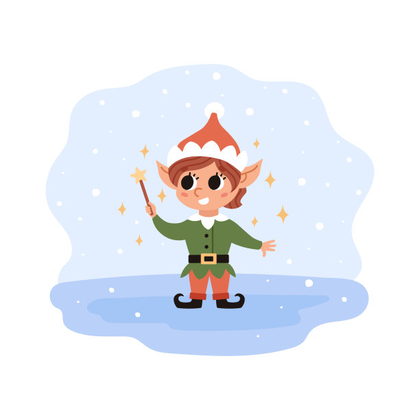 圣诞小精灵正拿着一根魔杖。图片下载
