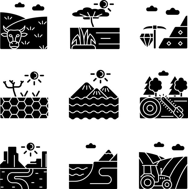 工业土地黑色符号图标设置在白色图片下载