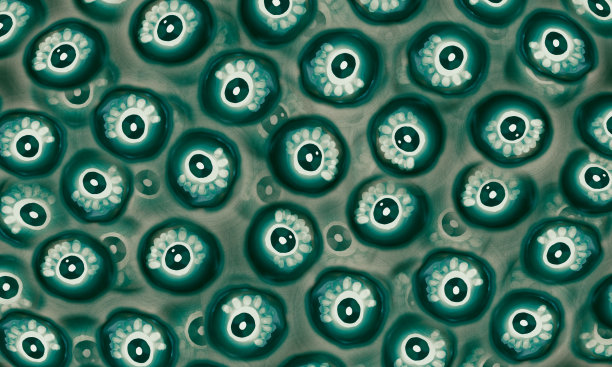 抽象的绿色突兀眼睛图案背景图片下载