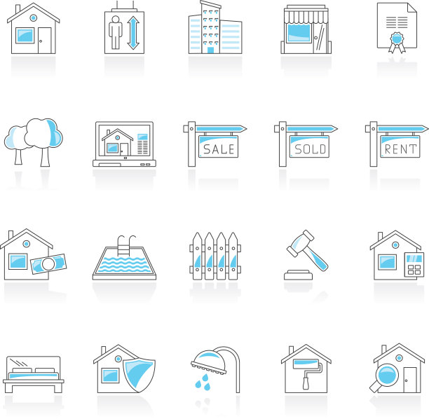 线条房地产和建筑图标图片下载