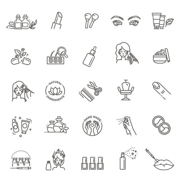 美容矢量轮廓图标集。美容图片下载