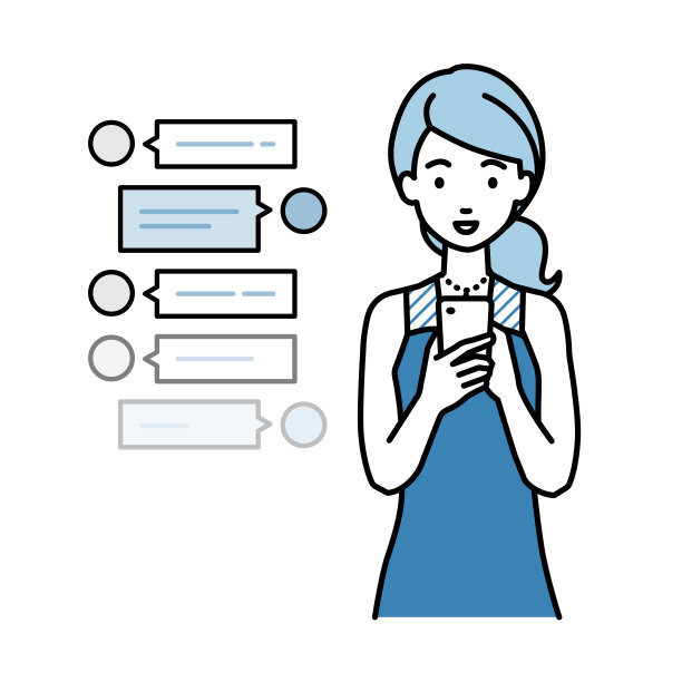 穿着衣服的女子站在那里，看着手中的智能手机，通过sns聊天聊天图片下载