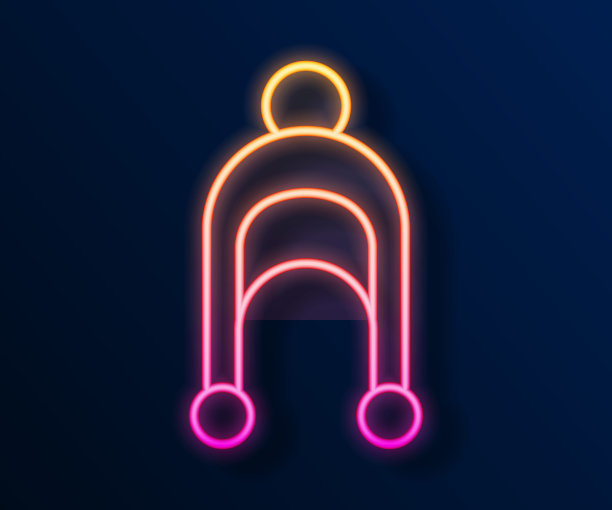 发光的霓虹灯线冬季帽子图标孤立在黑色的背景。向量图片下载